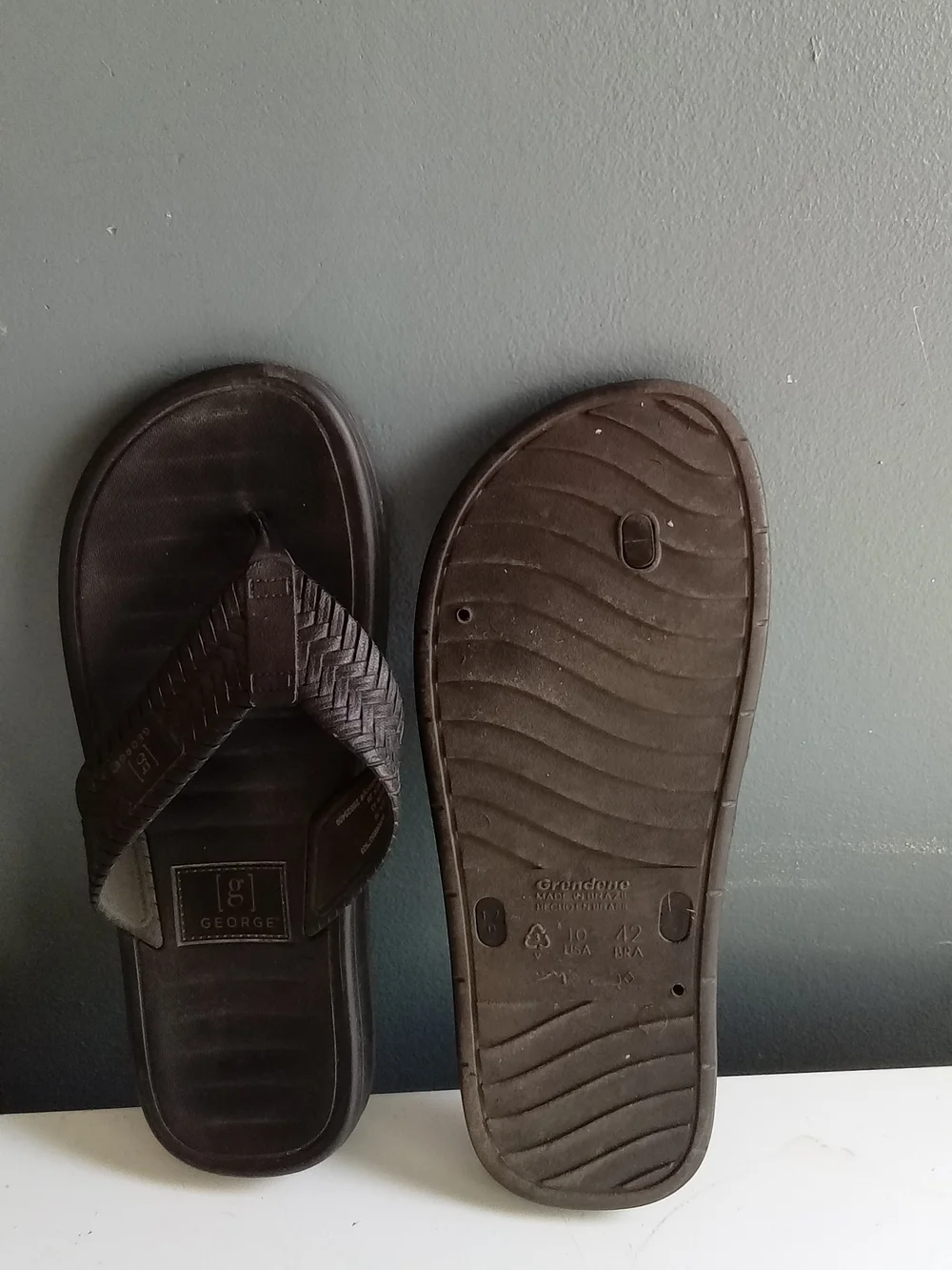 George Mens‎ Flip Flop Sandals Brown Woven Strap Thong Comfort Slides Size 10
